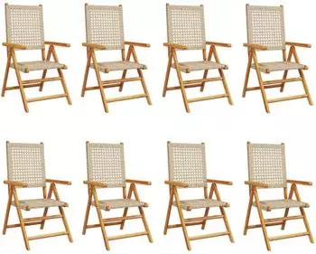 vidaXL Gartenstuhl verstellbar, Poly Rattan & Massivholz, beige, 8er-Set (3214528)