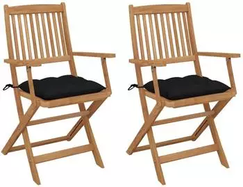 vidaXL Klappbare Gartenst&uuml;hle mit Kissen, Akazienholz, 2 Stk.