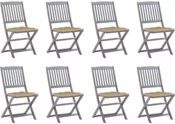 vidaXL Klappbare Gartenst&uuml;hle 8er-Set mit Kissen, Akazienholz, beige (3078308)