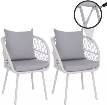 MCW Gartenstuhl Q38 2er-Set Aluminium Seilgeflecht, hellgrau (101246)