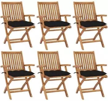 vidaXL Klappbare Gartenst&uuml;hle mit Kissen, Teak, 6er-Set (3072772)