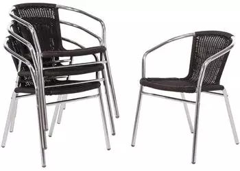Bolero Korbstühle mit Armlehne, Aluminium/PE-Geflecht, schwarz, 4er-Set (U507)