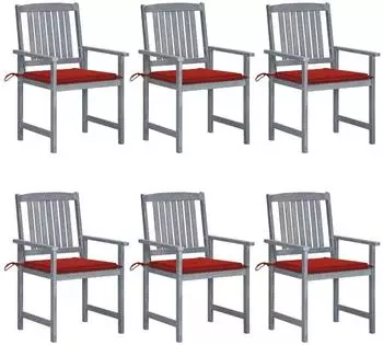 vidaXL Gartenst&uuml;hle mit Kissen 6 Stk., Akazienholz, grau (3078213)