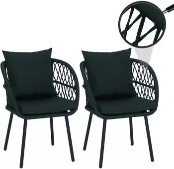 MCW Gartenstuhl Q38 2er-Set, Aluminium Rope, Gestell schwarz, Polster grün (101237)
