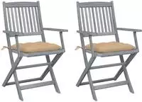 vidaXL Klappbare Gartenst&uuml;hle 2 Stk. mit Kissen Massivholz Akazie