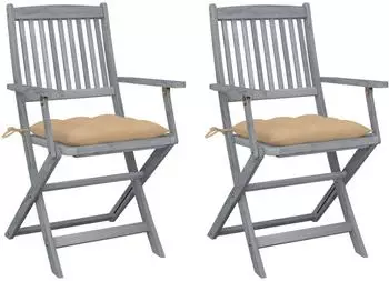 vidaXL Klappbare Gartenst&uuml;hle 2 Stk. mit Kissen, Akazienholz, beige (3064500)