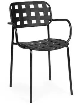 Bizzotto Clover Gartenstuhl mit Armlehne, Stahl, schwarz, stapelbar, 4er-Set (0650037)