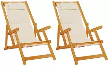 vidaXL Strandst&uuml;hle klappbar, Akazienholz & Textilene, 2 Stk. (3325141)