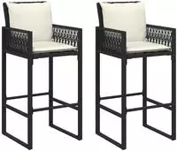 vidaXL Garten-Barhocker mit Kissen 2 Stk. Schwarz Poly Rattan