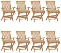 vidaXL Gartenst&uuml;hle mit Beigen Kissen 8 Stk. Massivholz Teak