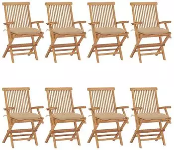 vidaXL Gartenst&uuml;hle aus Teakholz mit beigen Kissen, 8er-Set (3072907)