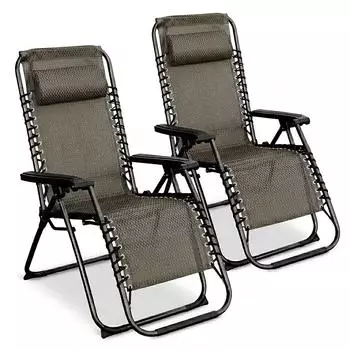 Spetebo Hochlehner Liegestuhl mit Kopfkissen, klappbar, grau-braun, 2er-Set (4994)