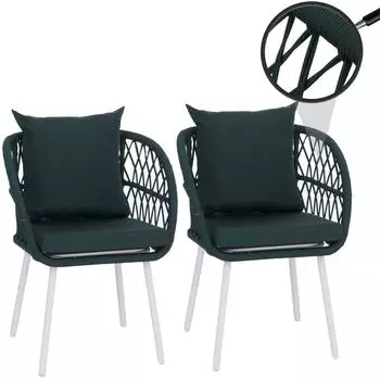 MCW Gartenstuhl MCW-Q38 2er-Set, Aluminium Seilgeflecht, Gestell hellgrau, Polster grün (101242)