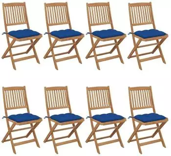 vidaXL Klappbare Gartenst&uuml;hle 8er-Set mit Kissen, Akazienholz, blau (3075046)