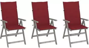 vidaXL Verstellbare Gartenst&uuml;hle 3er-Set mit Auflagen, Akazien-Massivholz (3064737)