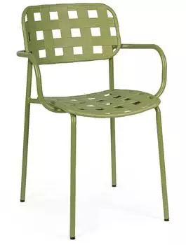 Bizzotto Clover Gartenstuhl mit Armlehne, Stahl/Polypropylen, grün, stapelbar, 4er-Set (0650035)