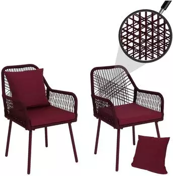 MCW Gartenstuhl MCW-O12 2er-Set Aluminium Seilgeflecht bordeaux (MCW-O12)