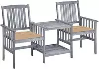 Vidaxl Garden Chairs With Tea Table And Cushions Solid Acacia Wood...
