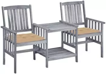 vidaXL Gartenlounge-Set mit Teetisch und Kissen, Akazien-Massivholz (3061320)