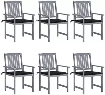 vidaXL Gartenst&uuml;hle mit Kissen 6er-Set, Akazienholz, grau (3078214)