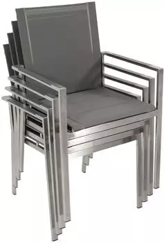 DEGAMO Sydney Stapelsessel, Edelstahl + Kunstgewebe grau, 4er-Set (36216)