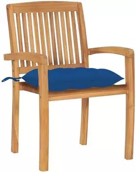 vidaXL Gartenst&uuml;hle 2er-Set Teak massiv mit blauen Kissen (3063277)