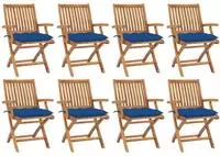 vidaXL Klappbare Gartenst&uuml;hle mit Kissen 8 Stk. Massivholz Teak
