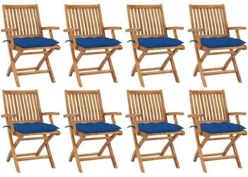 vidaXL Klappbare Gartenst&uuml;hle mit Kissen, Teak, 8er-Set (3072802)