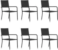vidaXL Garten-Essst&uuml;hle 6 Stk. Stapelbar Schwarz Polyrattan