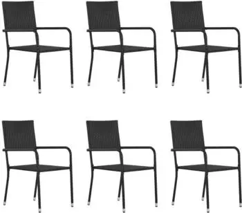 vidaXL Garten-Essst&uuml;hle 6 Stk., stapelbar, schwarz, Polyrattan (318702)