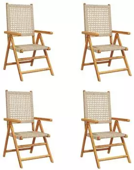 vidaXL Gartenstuhl verstellbar, Polyrattan/Massivholz, beige, 4er-Set (3214526)