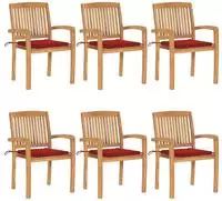 vidaXL Stapelbare Gartenst&uuml;hle mit Kissen 6 Stk. Massivholz Teak