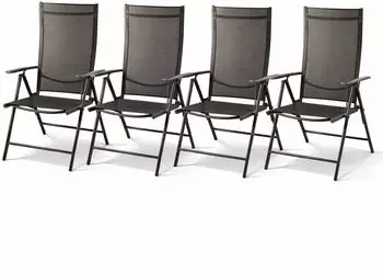 Mojawo Garten-Klappstuhl mit Armlehne, Aluminium/Textilen, anthrazit, 4er-Set