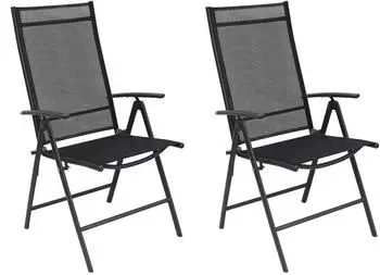 Mojawo Garten-Klappstuhl Hochlehner 7-fach verstellbar, Metall/Textilen, anthrazit-schwarz, 2er-Set