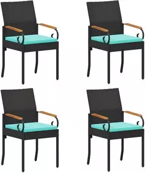 vidaXL Gartenst&uuml;hle 4 Stk. Poly-Rattan und Akazie schwarz/t&uuml;rkis (42025889)
