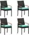 vidaXL Gartenstühle 4 Stk. Poly-Rattan und Akazie schwarz/türkis (42025889)
