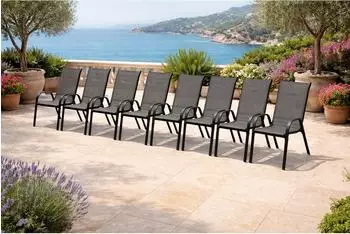 Mojawo Gartenstuhl Stapelstuhl Metall Textilen anthrazit (8er-Set)