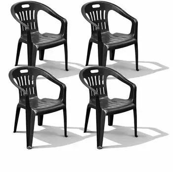 Mojawo Pinona Gartenstuhl stapelbar, Kunststoff, anthrazit, 4er-Set (MPIO120AN)