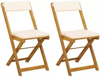 vidaXL Bistro-Klappstuhl für Außen cremeweiß 2er-Set mit Kissen (42028094)
