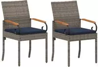 Gartenst&uuml;hle 2 Stk. Grau Und Marineblau Poly-rattan Und Akazie Vidaxl