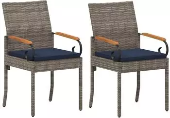 vidaXL Gartenst&uuml;hle 2 Stk. Poly-Rattan und Akazie, grau/marineblau (42025883)