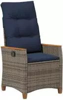 vidaXL Verstellbarer Gartenstuhl Grau und Marineblau Poly-Rattan