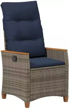 vidaXL Verstellbarer Gartenstuhl grau und marineblau, Poly-Rattan (42026862)