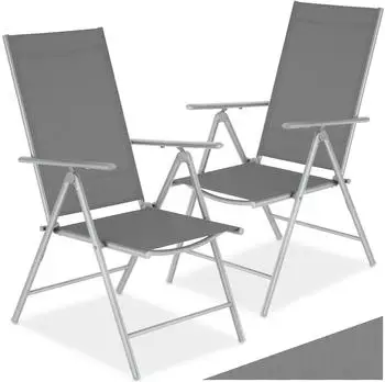 TecTake Marcellino Klappstuhl Textilene-Gewebe, silber, 2er-Set