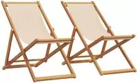 vidaXL Klappst&uuml;hle, 2 St&uuml;ck, beigefarbener Stoff und Massivholz