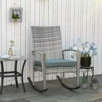 Outsunny Schaukelstuhl Polyrattan mit Kissen, grau (66x88x98cm)
