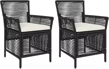 vidaXL Gartenstuhl mit Kissen, Poly-Rattan, schwarz/creme, 2er-Set (42026686)