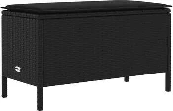 vidaXL Garten-Fußhocker mit Kissen, PE-Rattan, schwarz, 80x38x45cm (42025397)