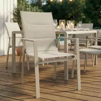 Idimex Trapani Gartenstühle 6er-Set, champagner, stapelbar, mit Armlehnen