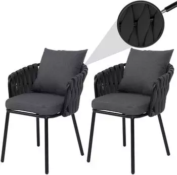 MCW MCW-P89 Aluminium-Gartenstuhl Seilgeflecht, anthrazit (100616)